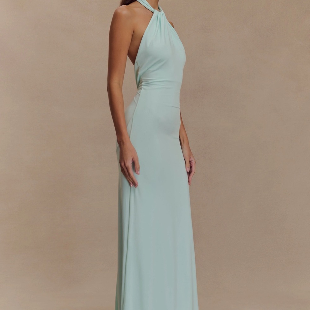 Elegant Mint Green Halter Dress